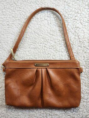 timi & leslie Bag Womens Small Brown Faux Leather Pleated Shoulder Zipper Purse